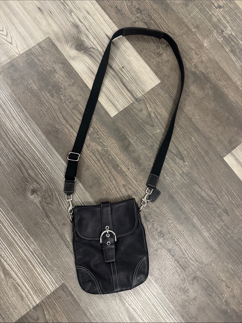 Coach Vintage Soho Black Leather Crossbody Bag with Silver Buckle